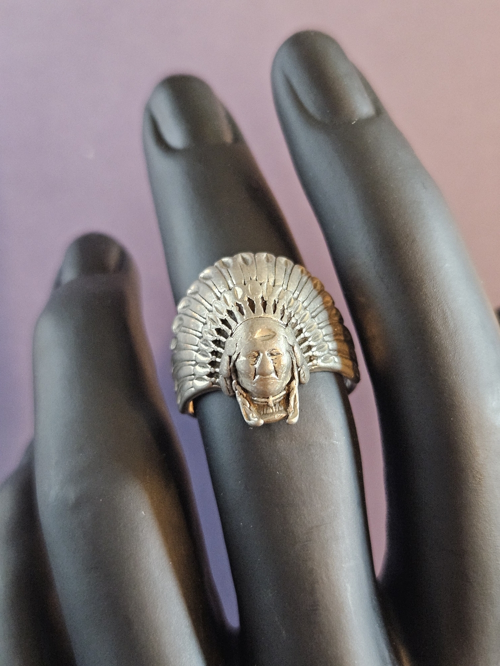 Vintage Shube Sterling Silver Native-Inspired Headdress Ring - Sz 9